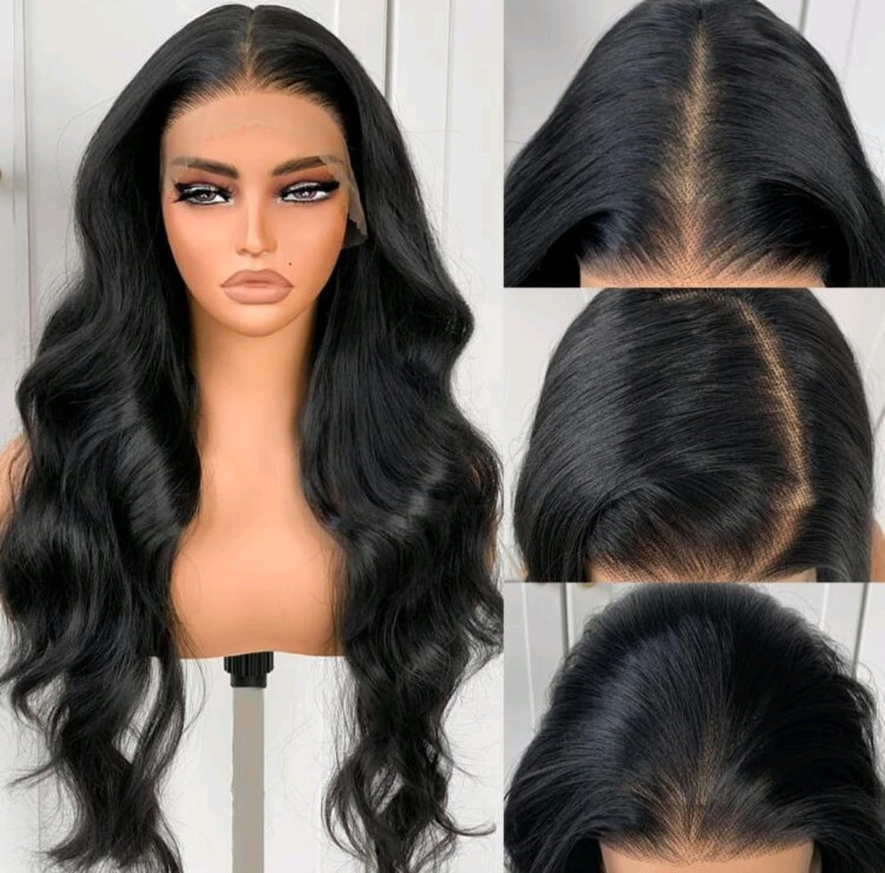 28" Black Body Wave Lace Frontal Wig – Human Blend