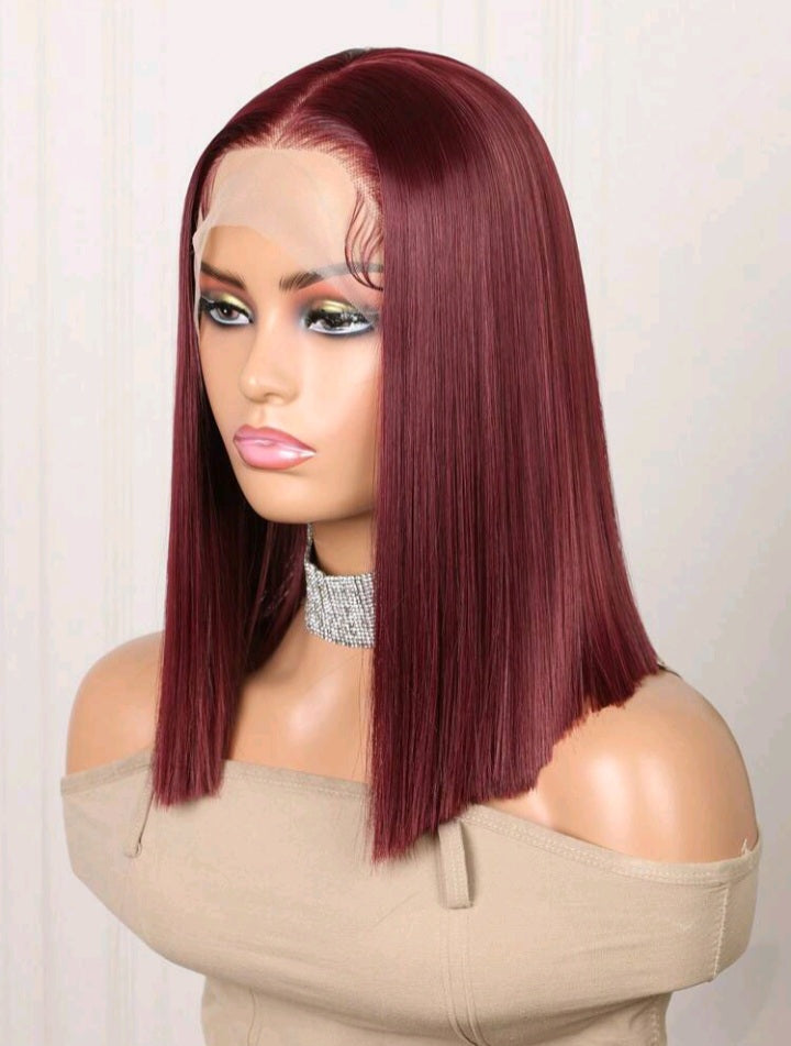 Burgundy 16" Lace Front Wig – Human Blend