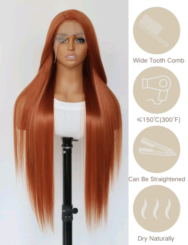 32" Dark Orange Straight Lace Front Wig