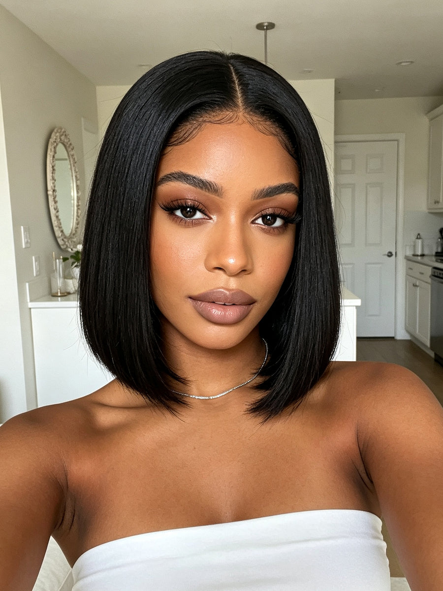 13×4 Straight Bob Lace Front Wig – 8" Natural Black