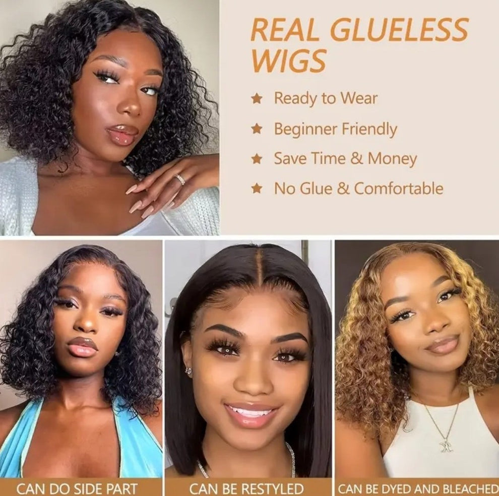 10" Brazilian Deep Wave Curly Bob Wig – 4×4 Glueless