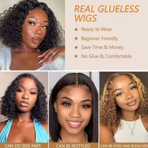 10" Brazilian Deep Wave Curly Bob Wig – 4×4 Glueless