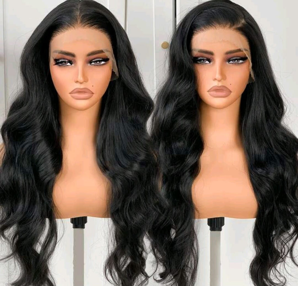 28" Black Body Wave Lace Frontal Wig – Human Blend