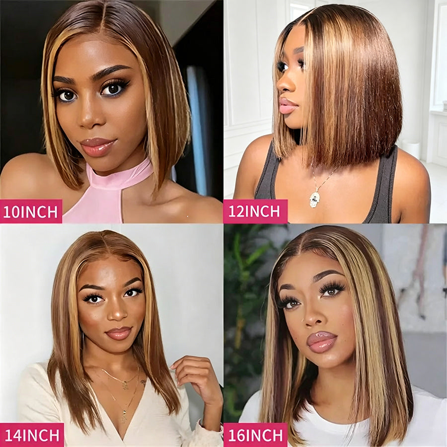13×4 Piano Highlight Straight Bob Lace Front Wig