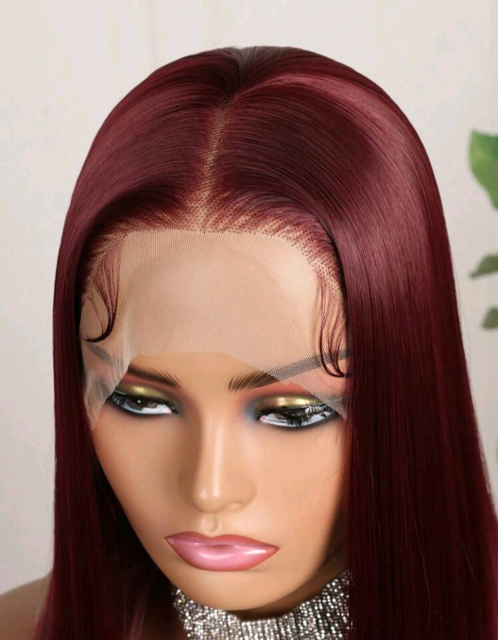 Burgundy 16" Lace Front Wig – Human Blend
