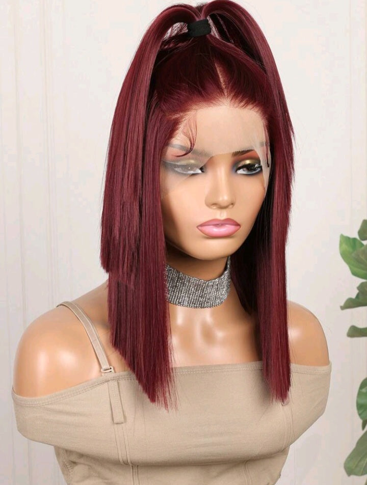Burgundy 16" Lace Front Wig – Human Blend