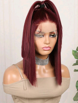 Burgundy 16" Lace Front Wig – Human Blend