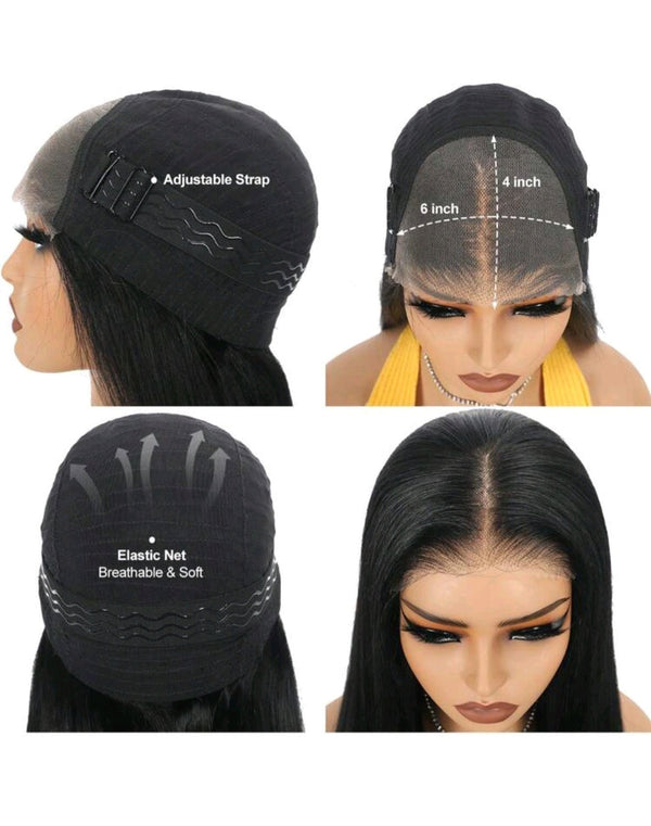24" Elegant Black Straight Lace Front Wig – Human Blend