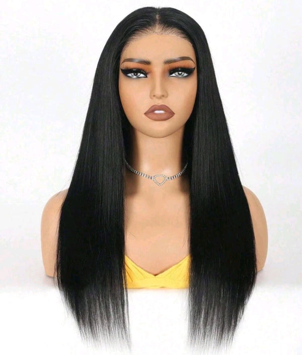 24" Elegant Black Straight Lace Front Wig – Human Blend