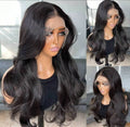 22" Natural Black Curtain Bangs Lace Front Wig