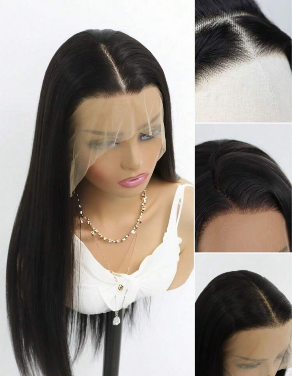 24″ Straight Glueless Lace Front Wig – Black