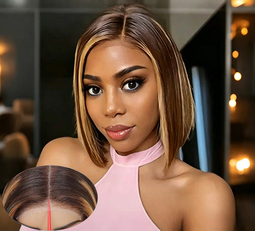 13×4 Piano Highlight Straight Bob Lace Front Wig
