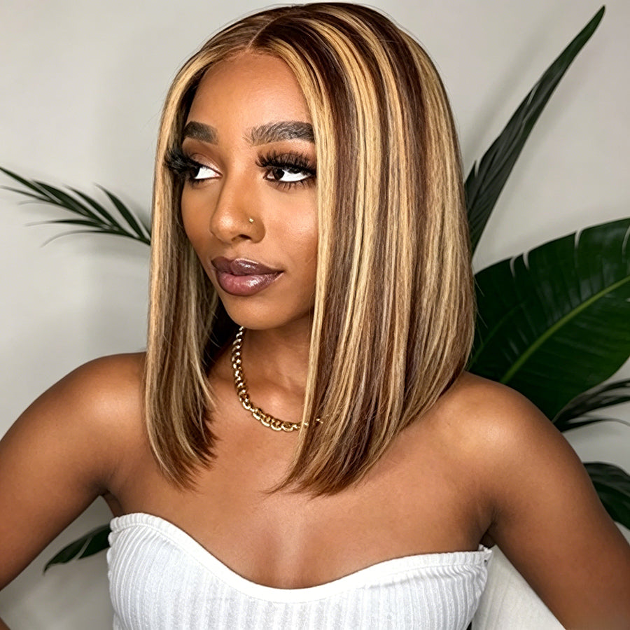 13×4 Piano Highlight Straight Bob Lace Front Wig